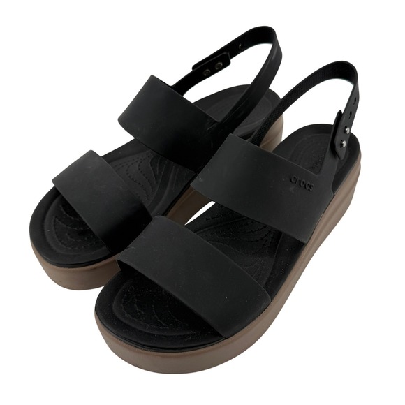 CROCS Shoes - Crocs Brooklyn Low Wedge Sandal Black/Mushroom‎ Women 8 Strappy Comfy Platform